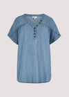 Denim Button Through Tee, Blue, large