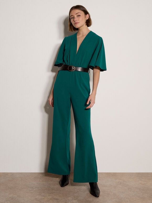 Jersey Crepe Straight-Leg Jumpsuit, Green, large