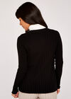 Ribbed Button Down Cardigan, Black, large
