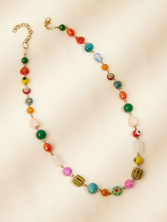 Halskette mit mehrfarbigen Steinperlen, sortiert, groß