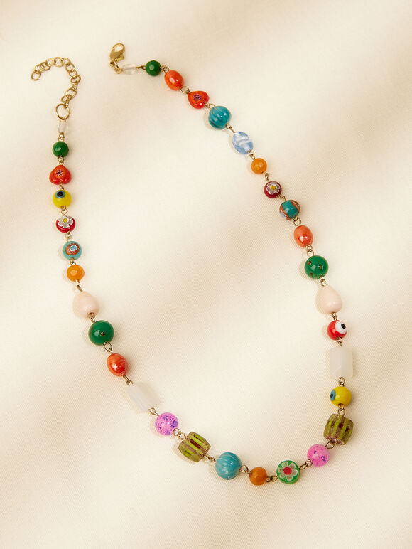 Collier de perles en pierre multicolores, assortis, grand