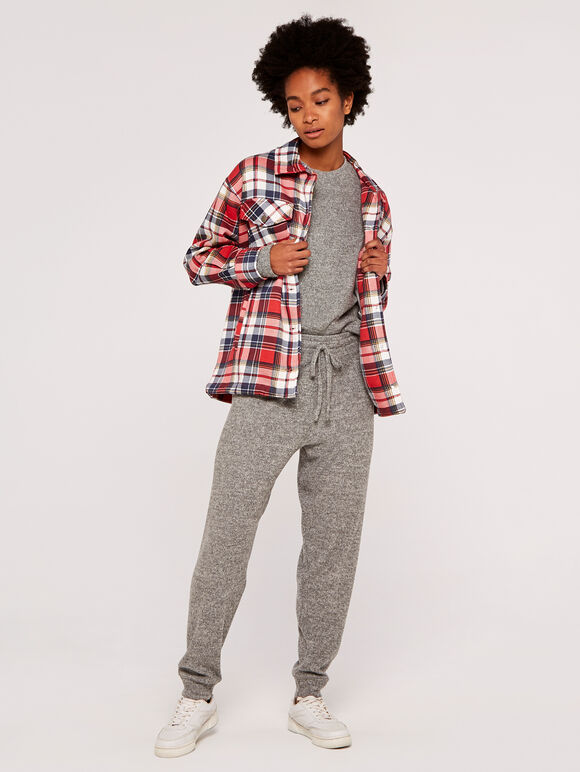 Check Button Down Shacket, Red, large