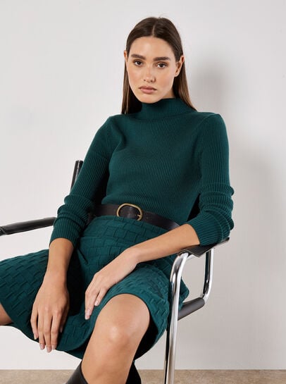 Mock Neck Knitted Mini Dress
