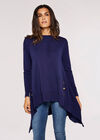 Longline Side Button Jumper, Navy, large