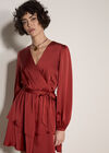 Satin Wrap Mini Dress, Burgundy, large