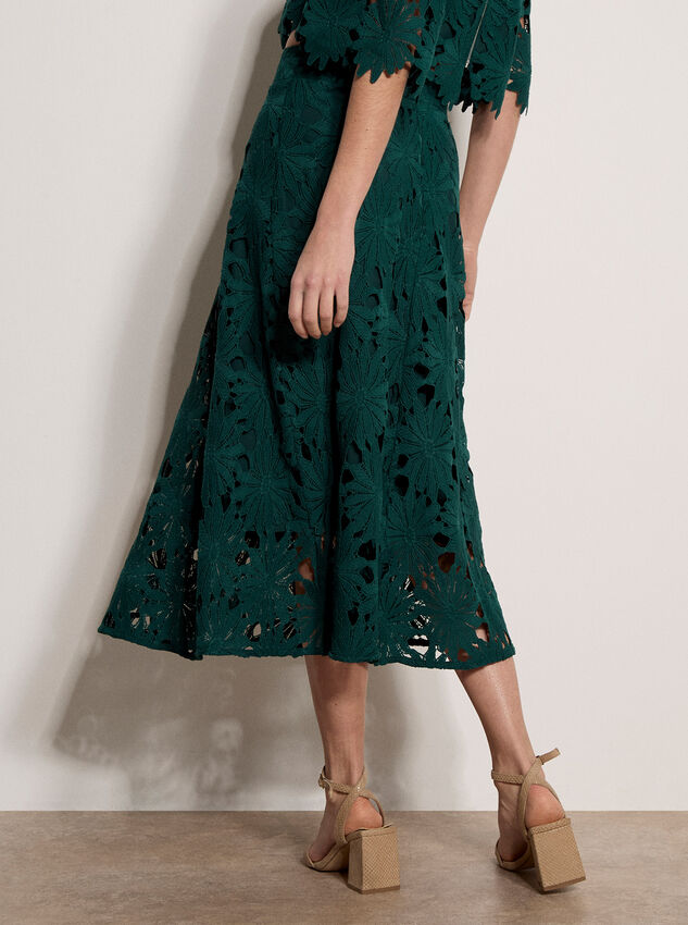 Guipure Lace Daisy Midi Skirt, Green, large