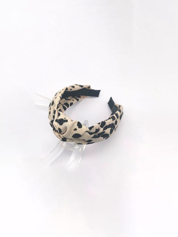 Leopard Knot Headband, Stone, large