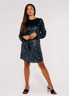 Sequin Shift  Mini Dress, Dark Grey - Charcoal, large