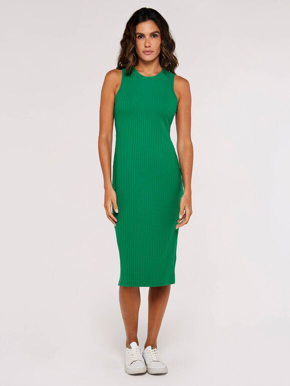 Ribbed Racer Midi Dress, Green, large
