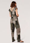 Patchwork Drawstring Jumpsuit, Khaki, large