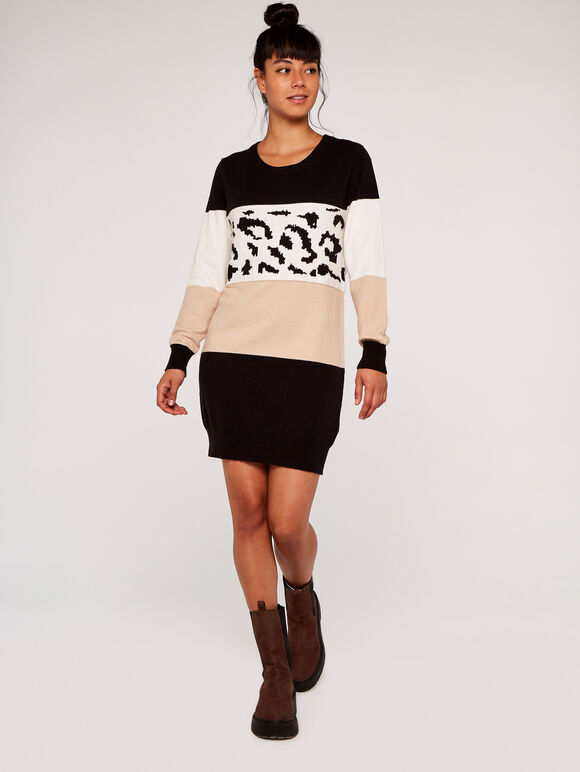 Colour Block Dress, Black, large