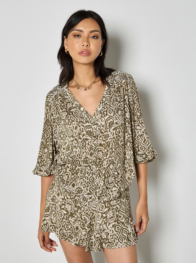 Ikat Shimmer Blouse, Khaki, large