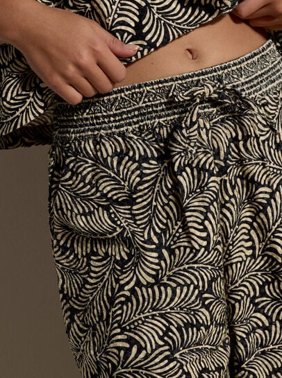 Leaf Print Cotton Culotte Trousers
