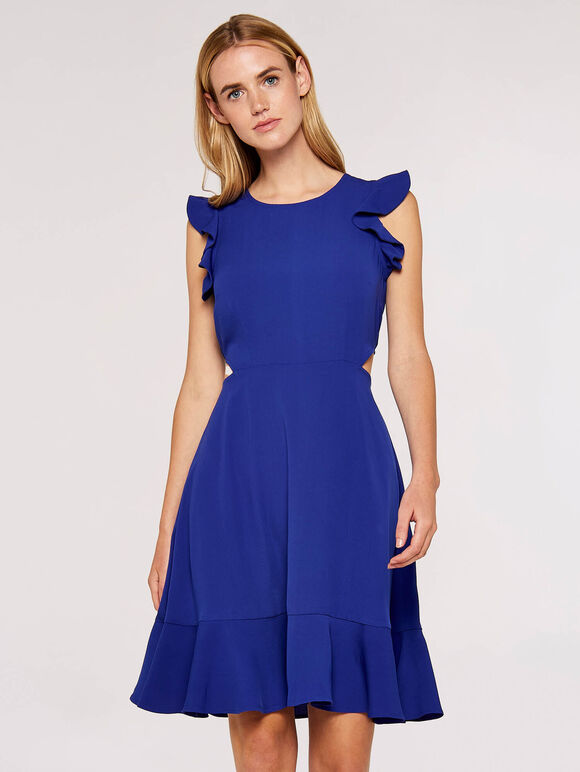 Frill Crepe Dress, Blue, large