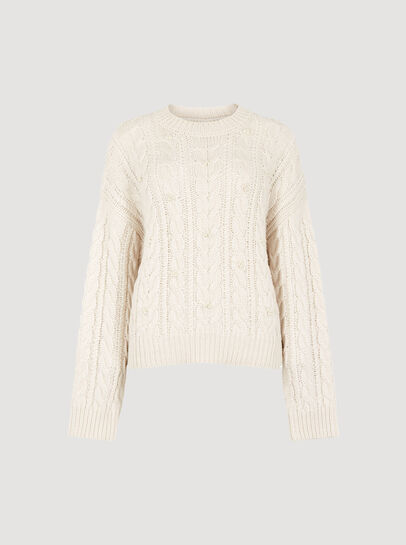 Pearl Embellished Cable Knit Jumper