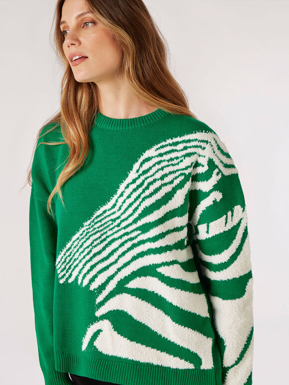 Pull surdimensionné à motif zèbre, vert, grand