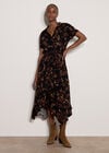 Leaf Print Shirt Midi Dress, Rust, large