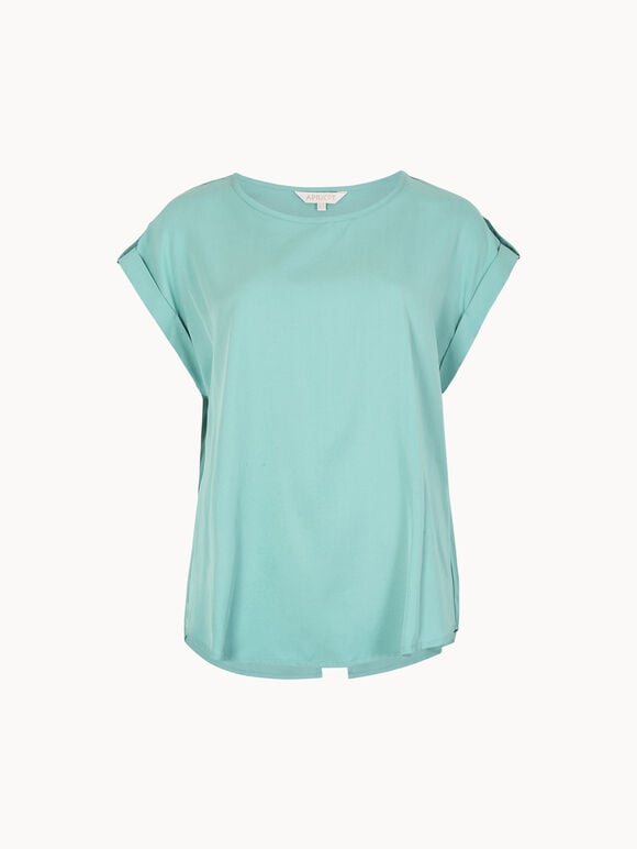 Woven Split Hem T-Shirt, Blue, large