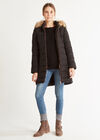 Longline Faux Fur Hood Puffer Jacket, Black, large