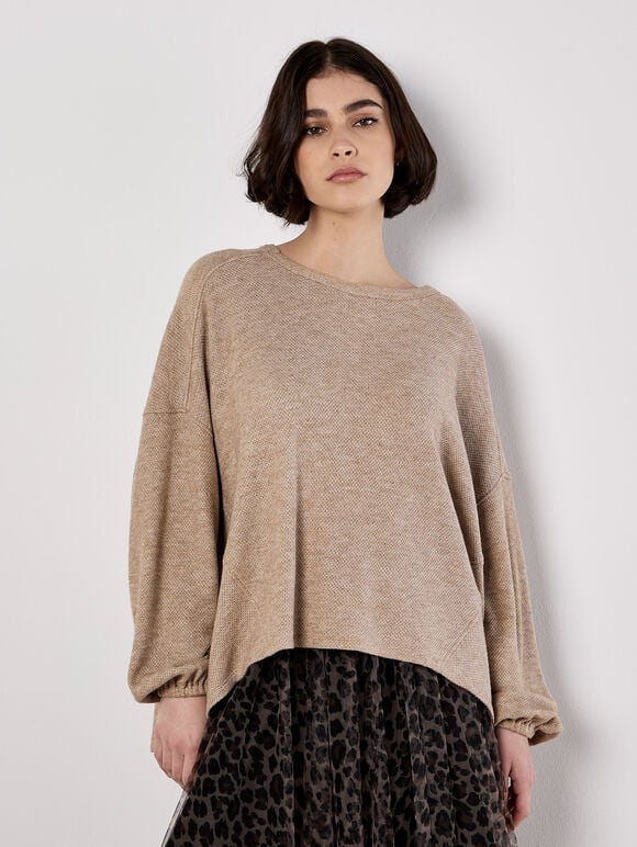 Honeycomb Knit Oversized Top, Stone, large