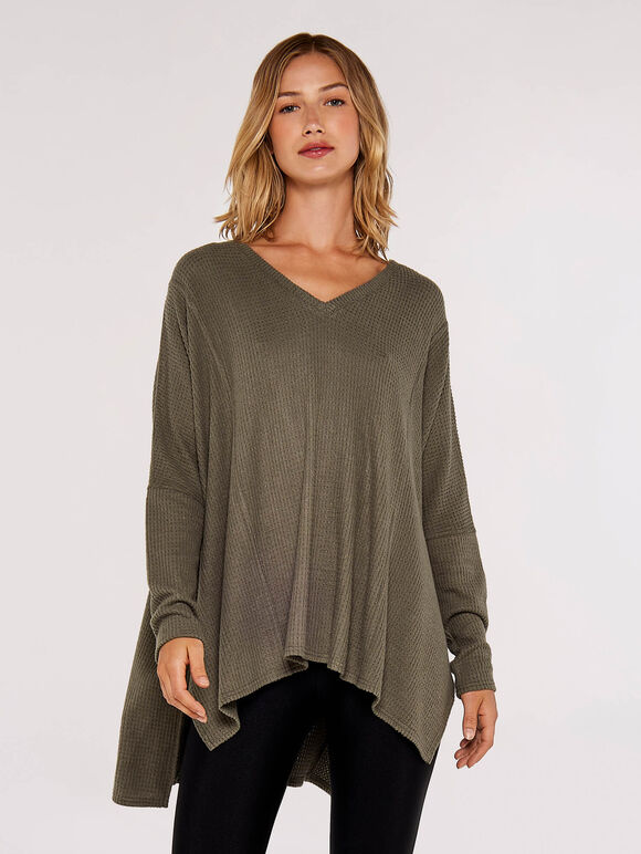 Waffle Oversized Top, Khaki, large