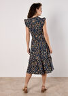 Floral Frill Wrap Midi Dress, Navy, large