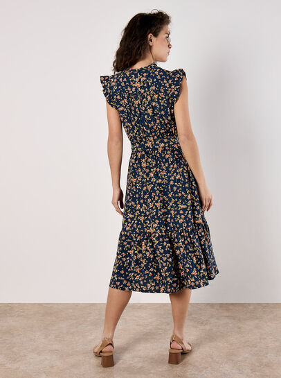 Floral Frill Wrap Midi Dress