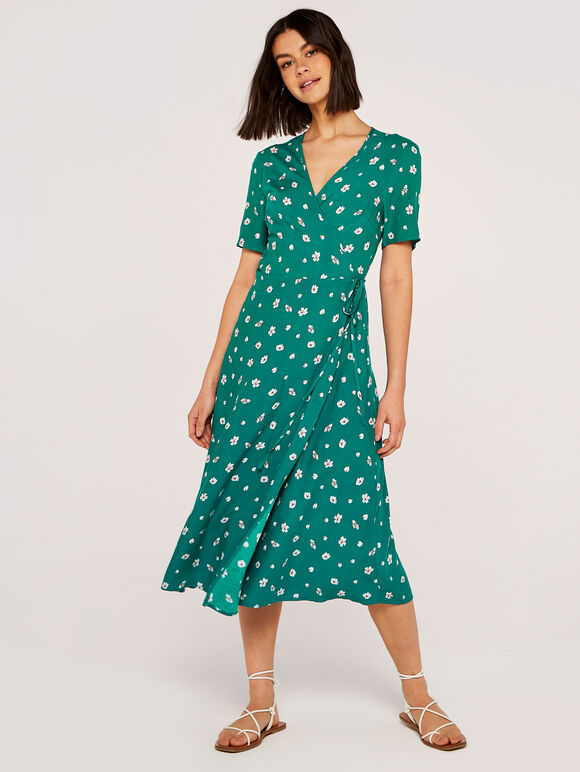 Blossom Wrap Midi Dress, Green, large