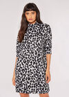 Cheetah Mock Neck Mini Dress, Grey, large
