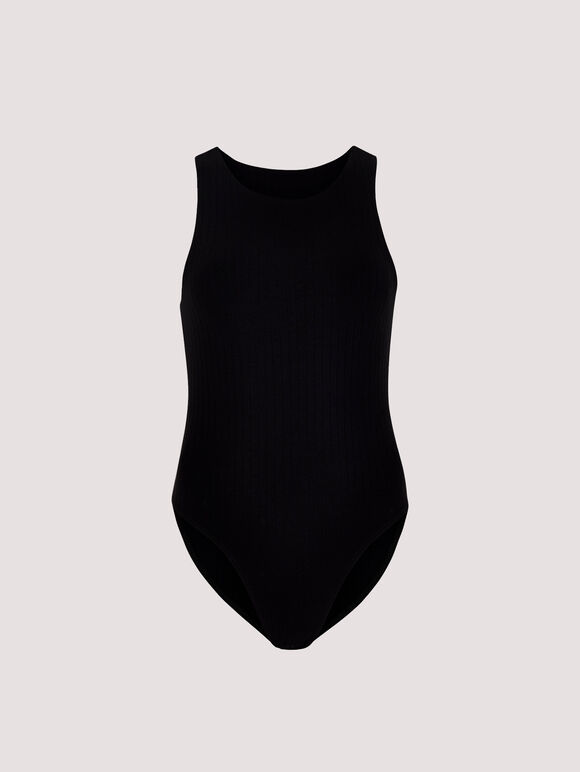 Ribbed Bodysuit, Black, large