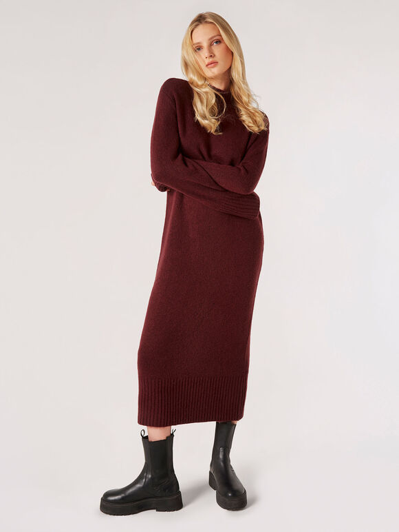 Chunky Knit Midi Dress, Burgundy, large