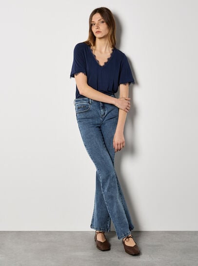 Slub Jersey Eyelash Lace T-Shirt