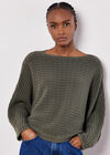 Cable Stripe Batwing Jumper, Khaki, large
