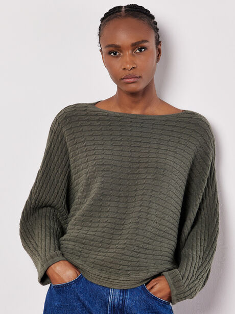 Cable Stripe Batwing Jumper