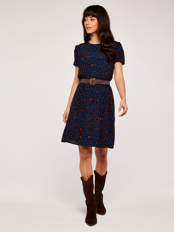 Shirred Waist Dress, Navy, large