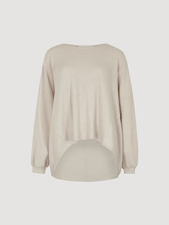 Soft-Touch Oversized Waffle Knit Top, Stone, large