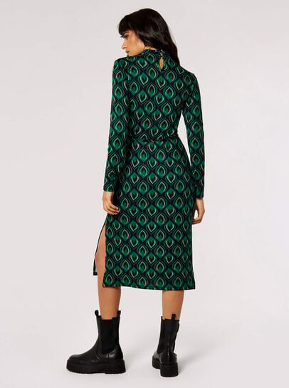 Peacock Print  Knit Midi Dress