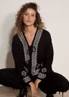 Soft Ribbed Knit Embroidered Cardigan, Black, large