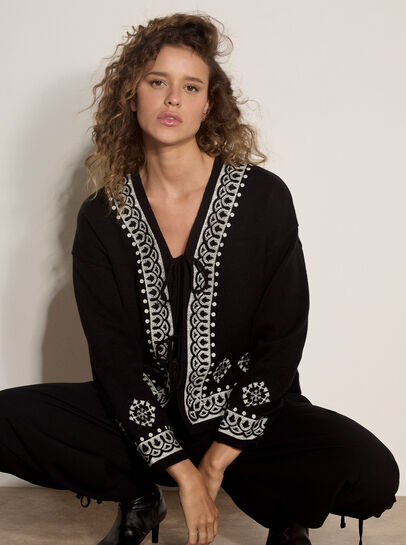 Soft Ribbed Knit Embroidered Cardigan