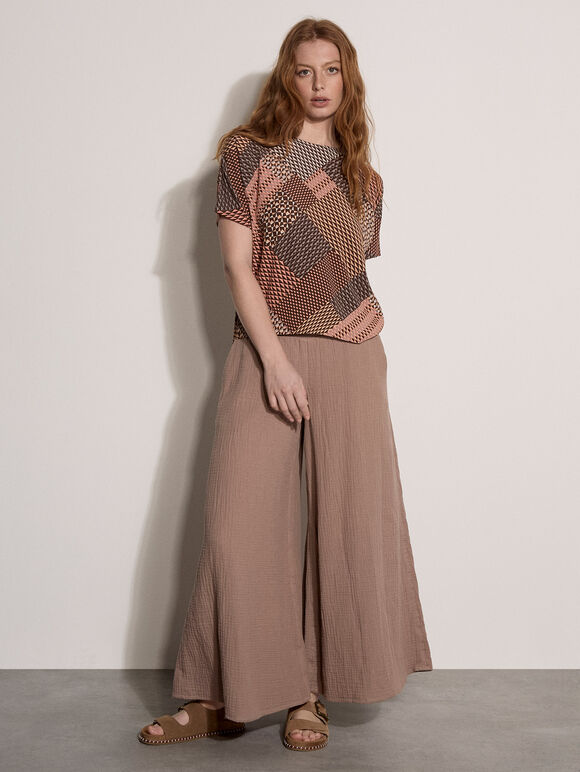 Geometric Patchwork Textured T-Shirt, Coral, large