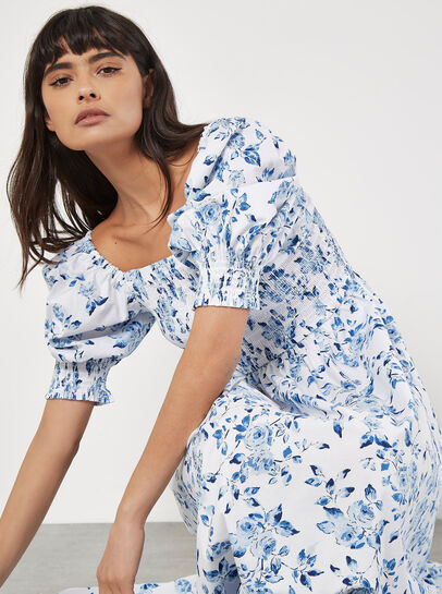 Rose Cotton Milkmaid Midaxi Dress