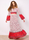 Sarasa Floral Tiered Maxi Skirt, White, large