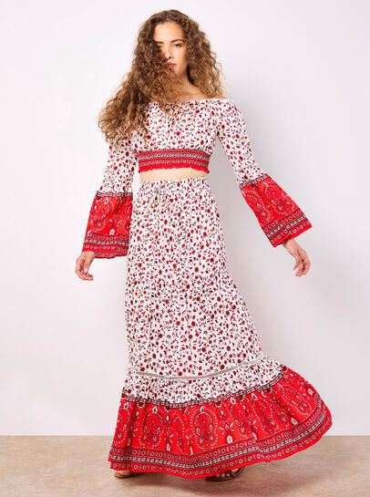 Sarasa Floral Tiered Maxi Skirt