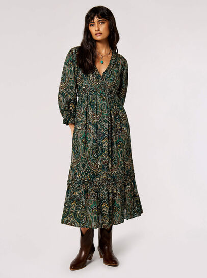 Paisley Ruffle Midaxi Dress