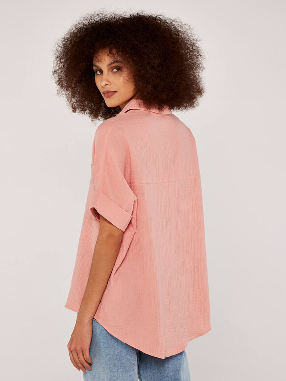 Oversized Cotton Shirt, Pink, large