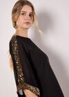 Kimono Sleeve Sequin Dress, Black, large