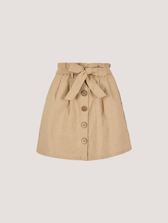 Paper Bag Button-Down Mini Skirt, Stone, large