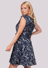 Feather Leaf Print Tie Front Dress+, Navy, large