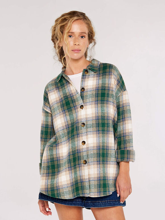 Plaid Oversized Shirt, Green, large