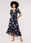 Floral Wrap Midi Dress, Navy, large